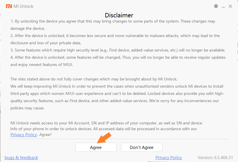 Read the Disclaimer and, if you agree, then left-click Agree. 　Disclaimer (免責事項) を読んで納得できたら、Agree (同意する) を左クリックします。