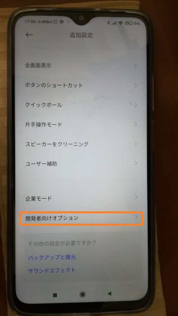 Developer Options 開発者向けオプション